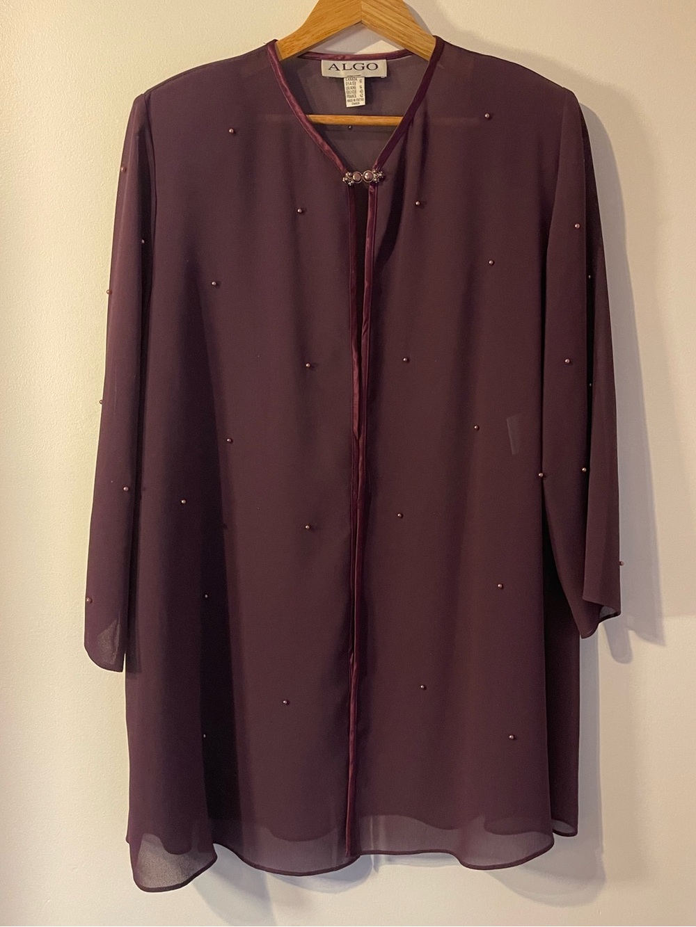 Vintage Algo Plum Sheer Beaded Clip Duster Coat 12